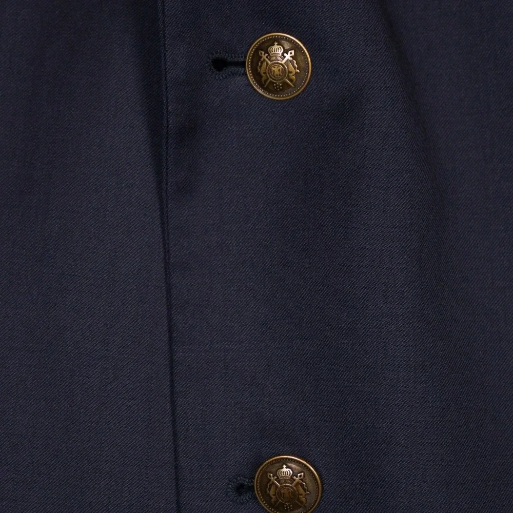Paul Fredrick Blazer Men 53L Navy Blue Gold Crest Button Wool Sport Coat Classic